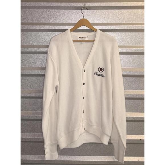 La Mode Other - Vintage Cardigan La Mode White Cadillac Embroidered Cardigan Sweater Medium